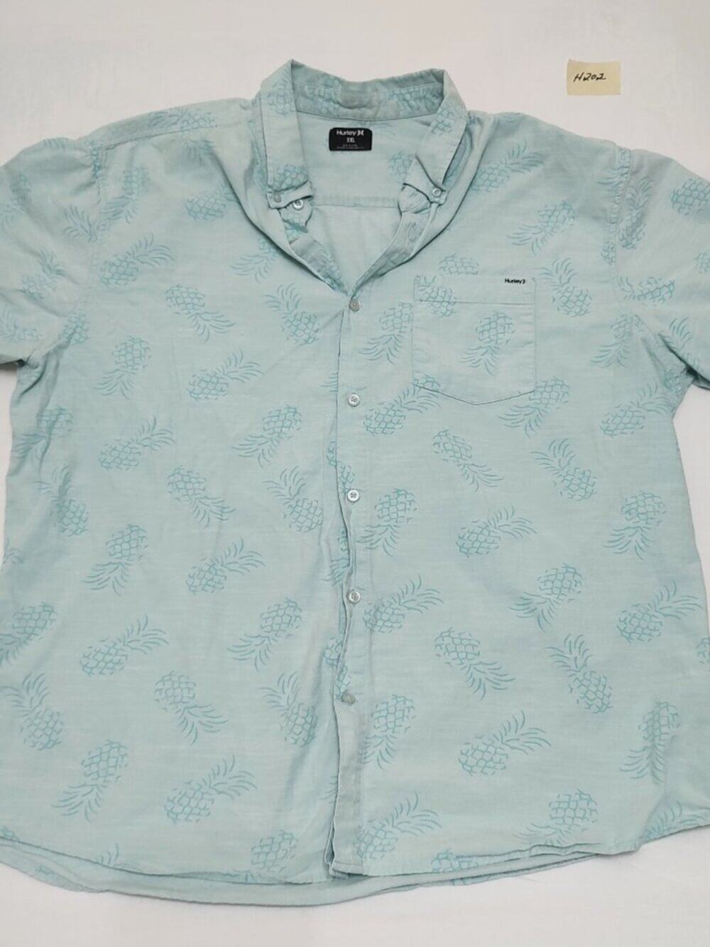 Hurley Short Sleeve Button Shirt Men 2XL -Light Blue/Pineapple